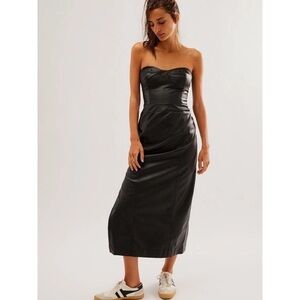 Free People Leather Strapless Midi Dress